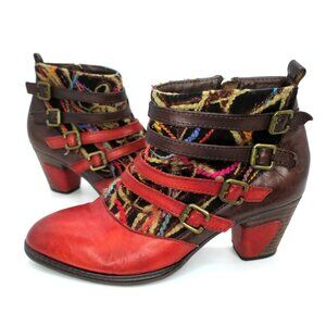 Spring Step L’Artiste Redding Boots Leather Multi Yarn Heeled Red Bootie 40 US 9
